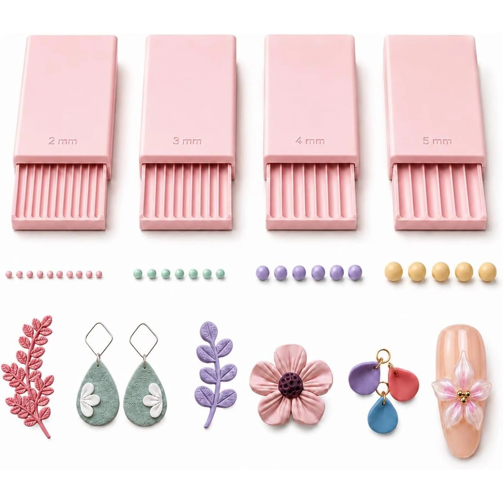 Nail Art Ideas - 4-teiliges 3D-Druck-Ton-Gel-Ball-Maker-Werkzeug, Nagelkunst-Perlenroller für 3D-Gel-Blumen |