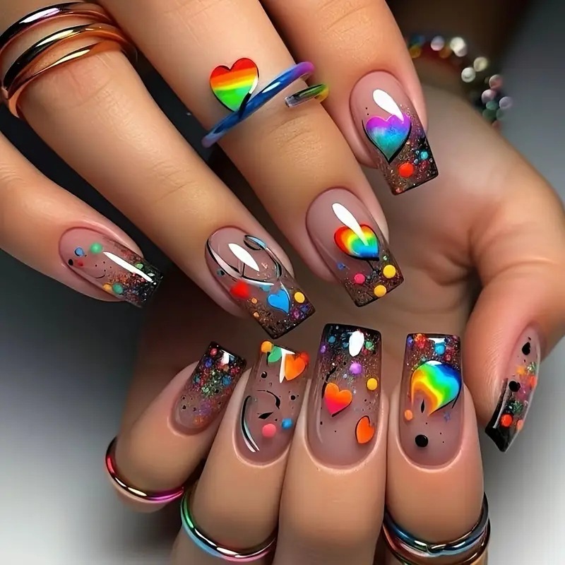 Nail Art Glitter - 24 Stück Nude Press-on-Nägel, kurze, quadratische