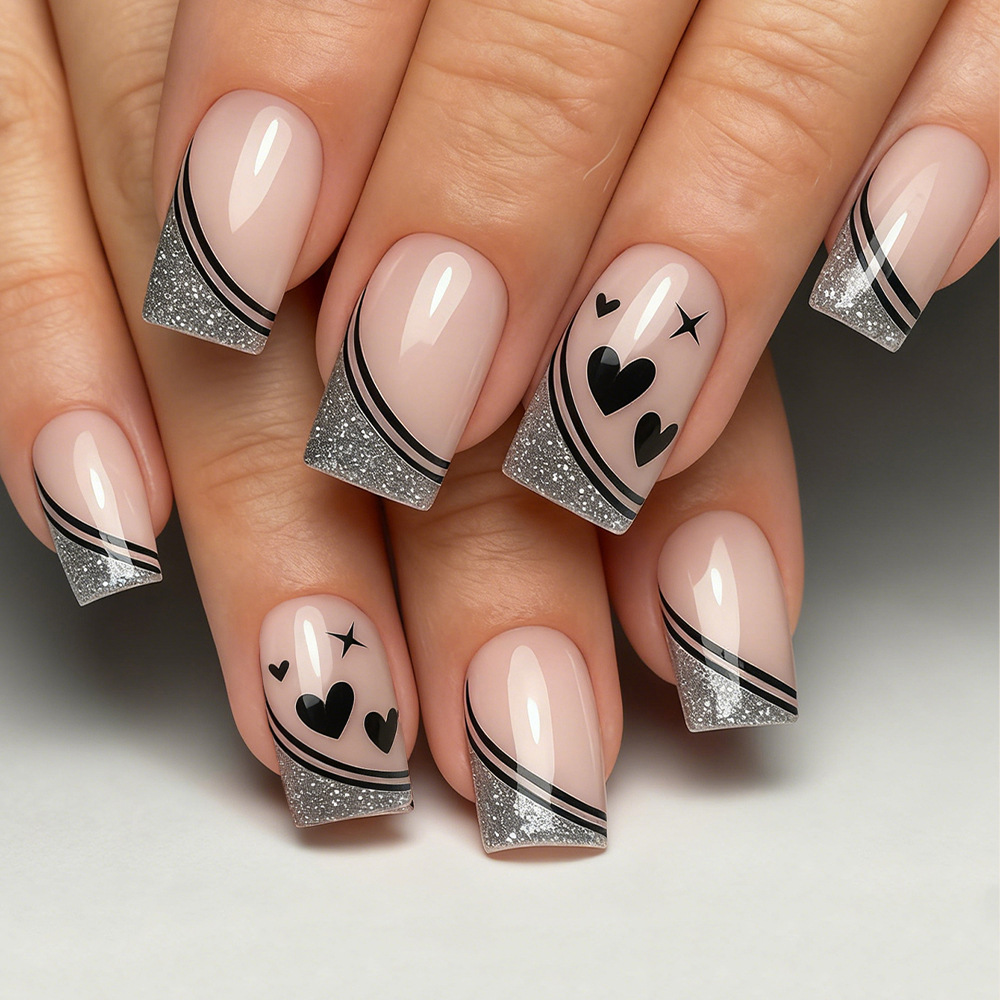 Nail Art Glitter - Kurze quadratische künstliche Nägel für Frauen