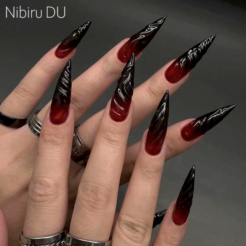 Nail Art Vampire - 24-teiliges Halloween-Blutpresse-Set für Nägel, langer Sarg,
