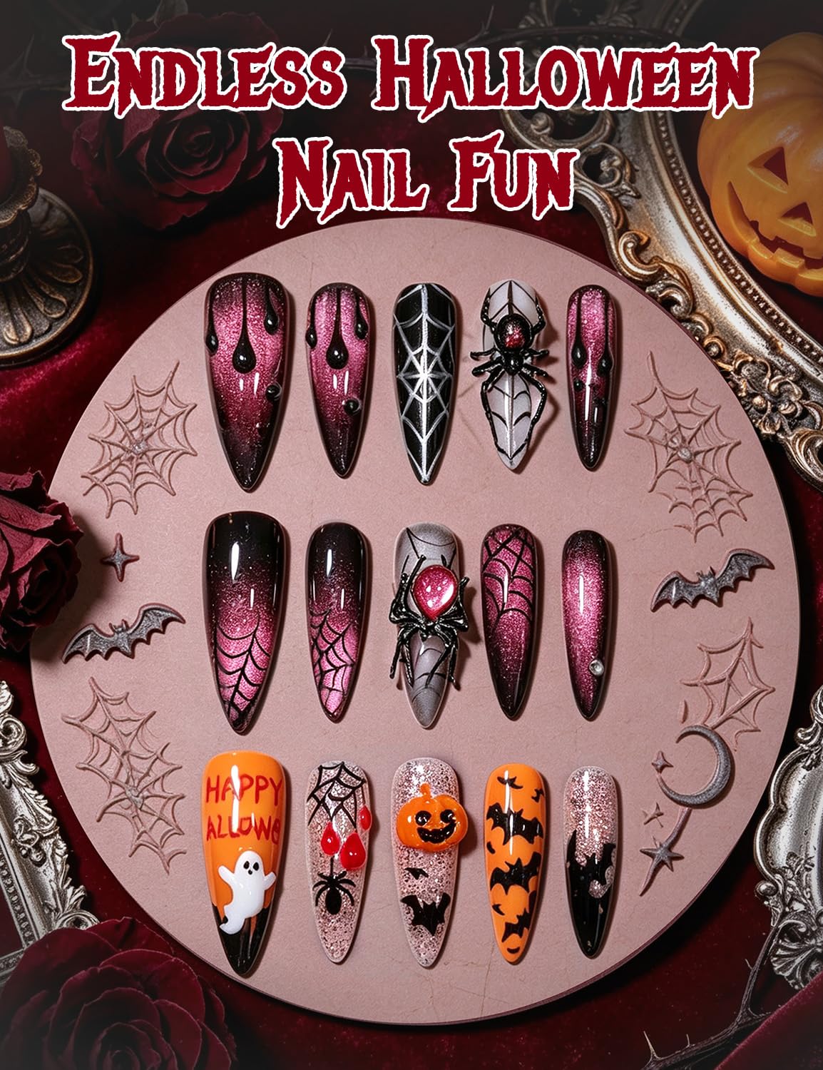 Nail Art Vampire - Beetles 3D Gel Nagelkunst Weißer Gruseliger