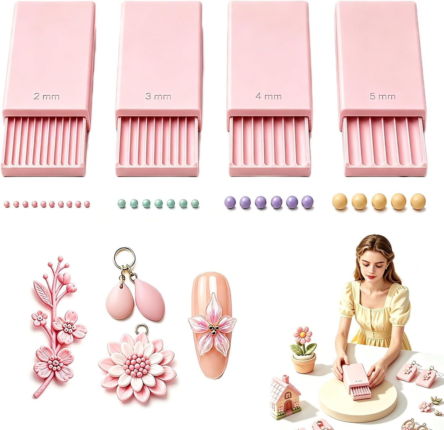 Nail Art Gel - 3D-Druck Ton-Gel-Ball-Maker-Werkzeug, Nagelkunst-Perlenroller für 3D-Gel-Blumen |