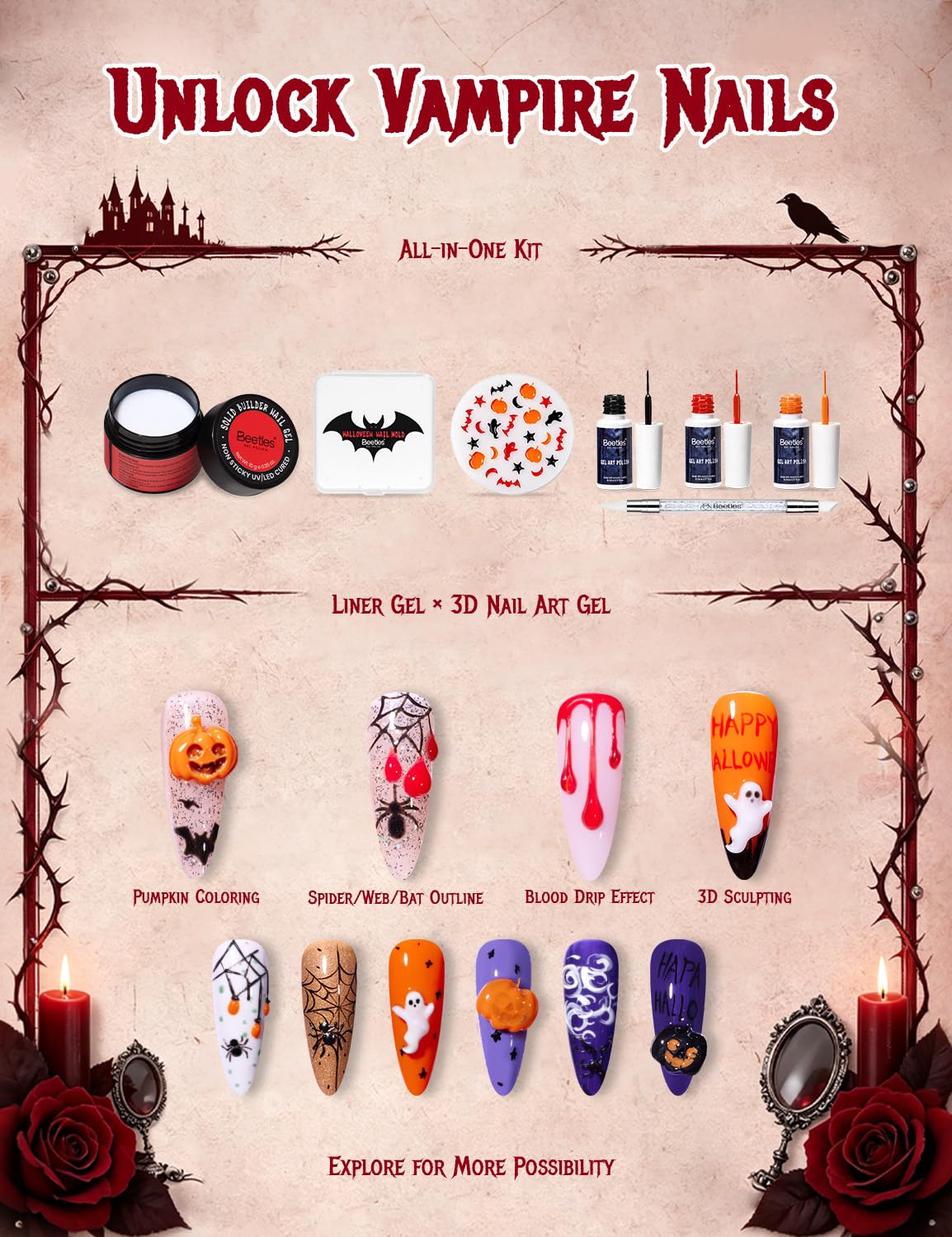 Beetles 3D Gel Nagelkunst Weiß – Nail Art Vampire Bewertung und Preis