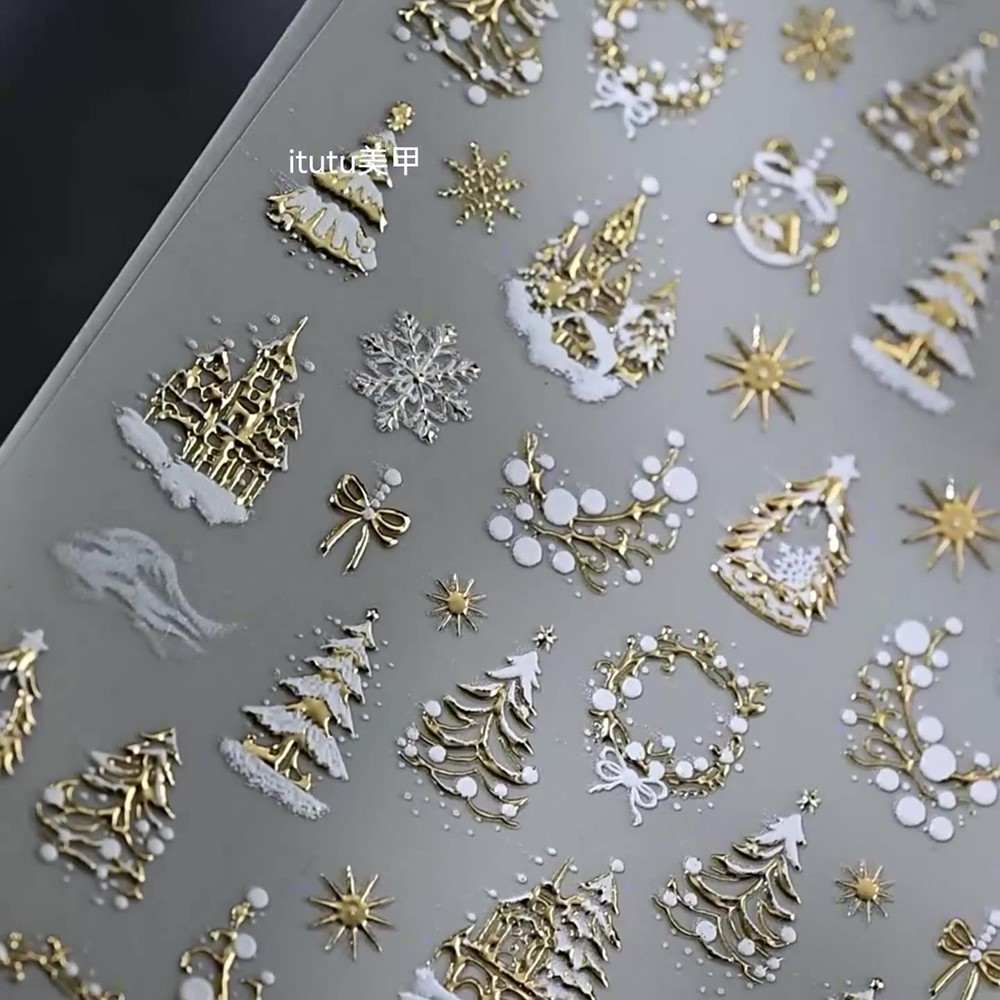 5D geprägte Gold Schloss/Girla – Nail Art Xmas Bewertung und Preis